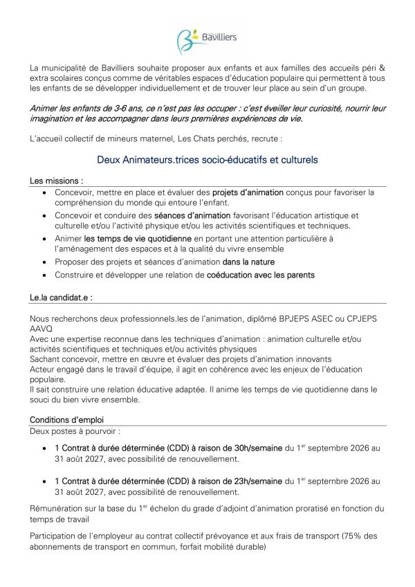 Bavilliers - offre d'emploi - animateur.trice socio-├®ducatif et culturel Chats 2-images-0