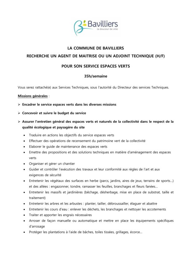 Offre d'emploi Agent de maîtrise espaces verts-images-0